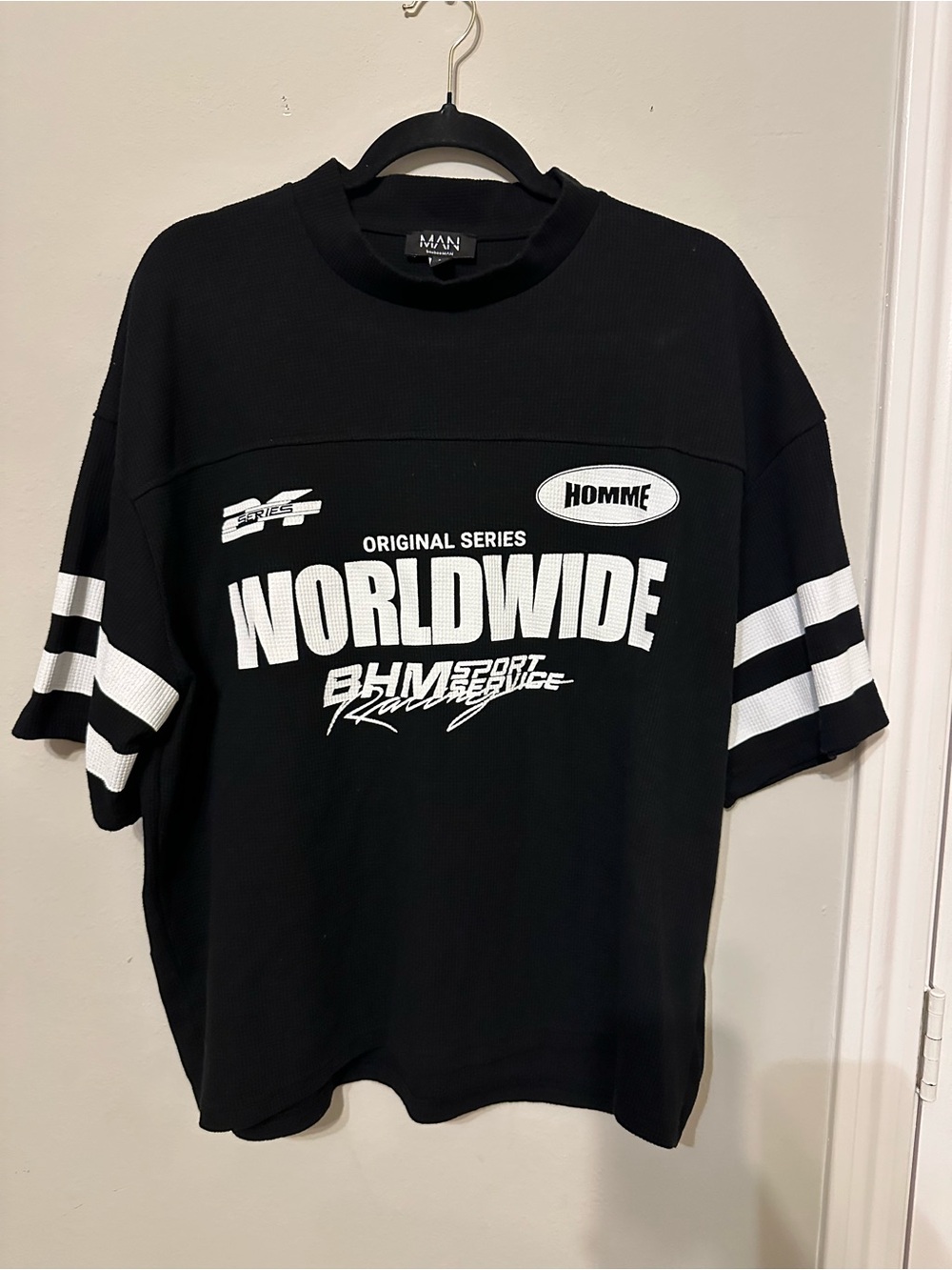 BoohooMAN Black "Worldwide" Racing Jersey Tee - Size L